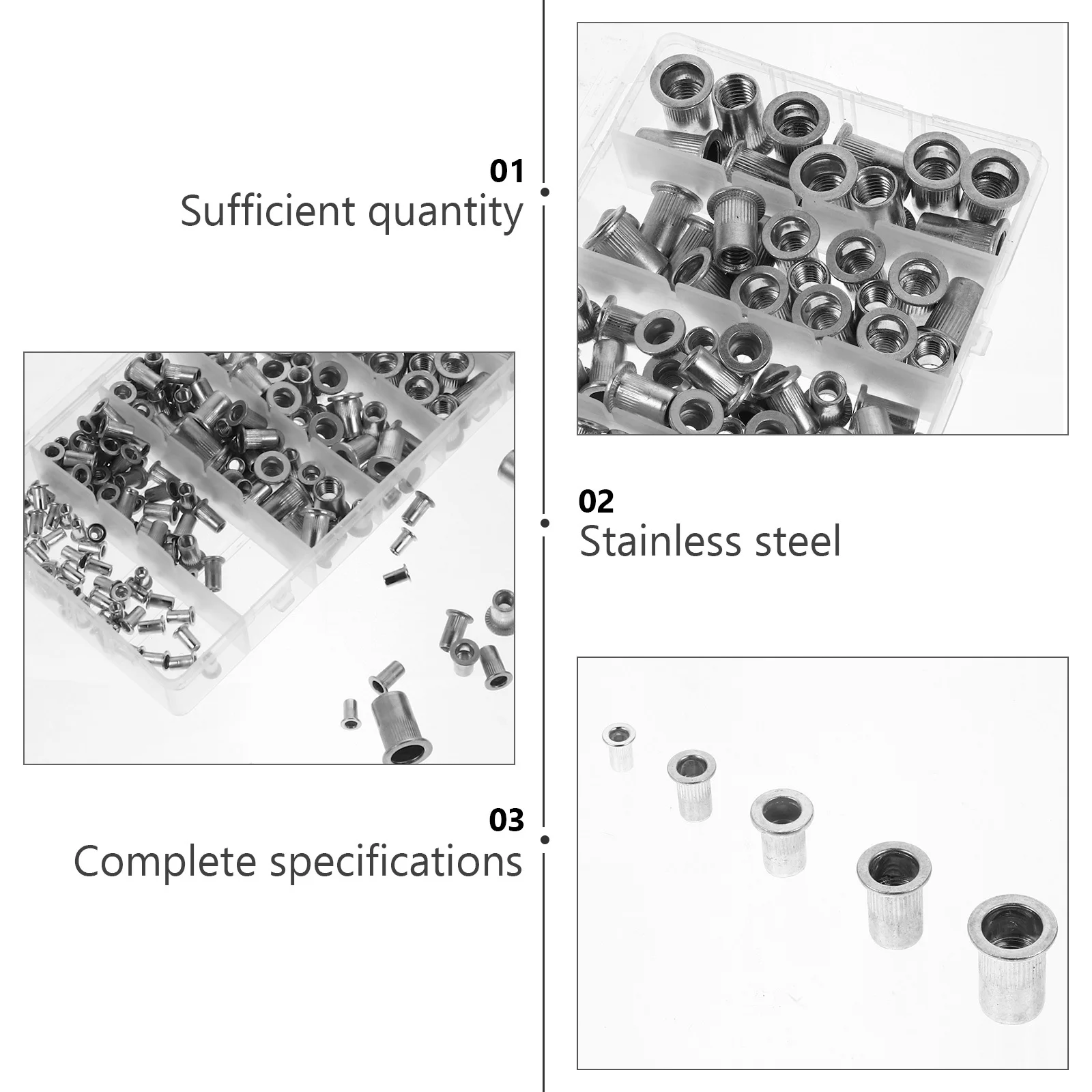 

190Pcs Rivet Nut Aluminum Zinc Insert Flat Head Nut Assortment Efficient for Automotive Decoration Industrial Repair