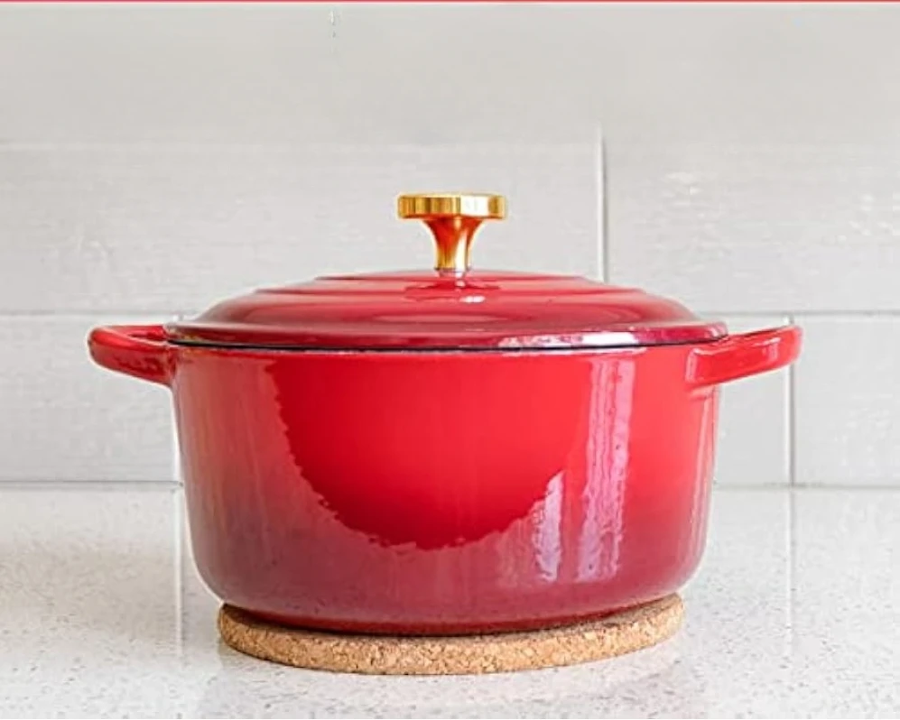 Casserole Dish, Braiser Pan, Stainless Steel Knob, for Braising, Stews, Roasting, Baking, Safe across All Cooktops, Red