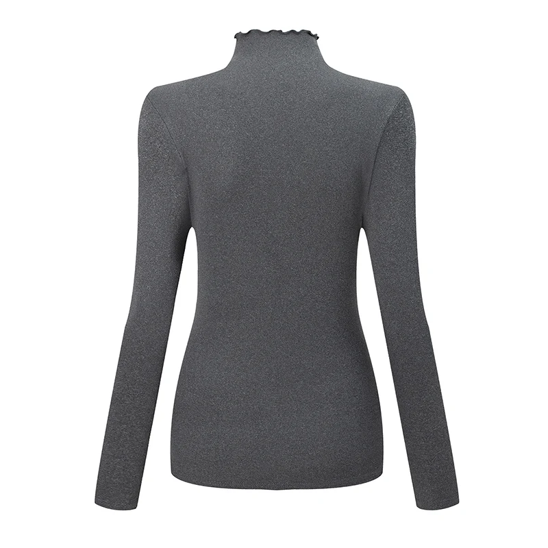 1/3 Stück Herbst- und Winter-Damen-Oberteil in Übergröße 1XL-5XL, warmes, hochgeschlossenes Oberteil, bequemes, langärmliges, schwarzes Basic-Shirt mit Rüschenkante – Detail 8