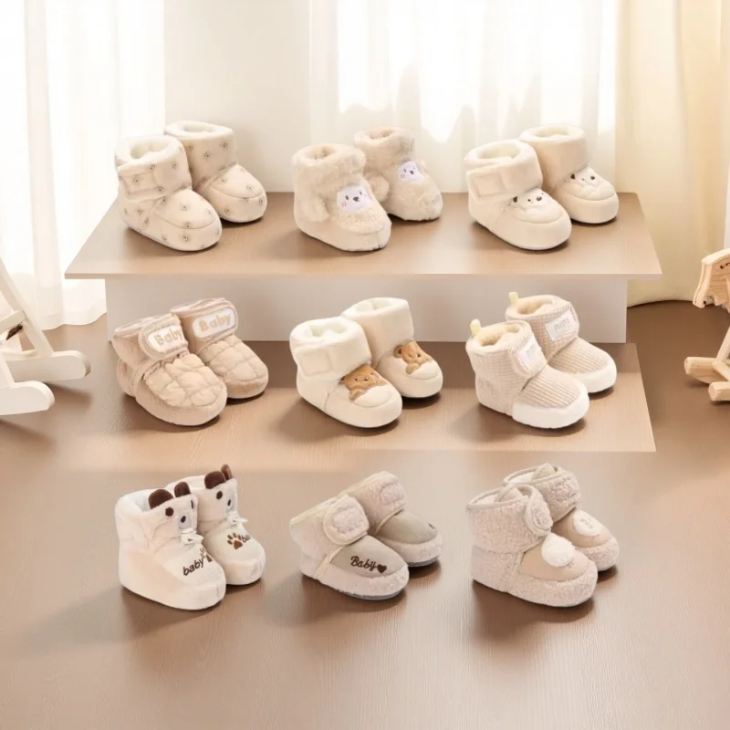 Winter Newborn Boys and Girls Cute Cartoon Cotton Shoes with Soft Sole and Warm Boots Preschool Walking Shoes  Winter Newborn