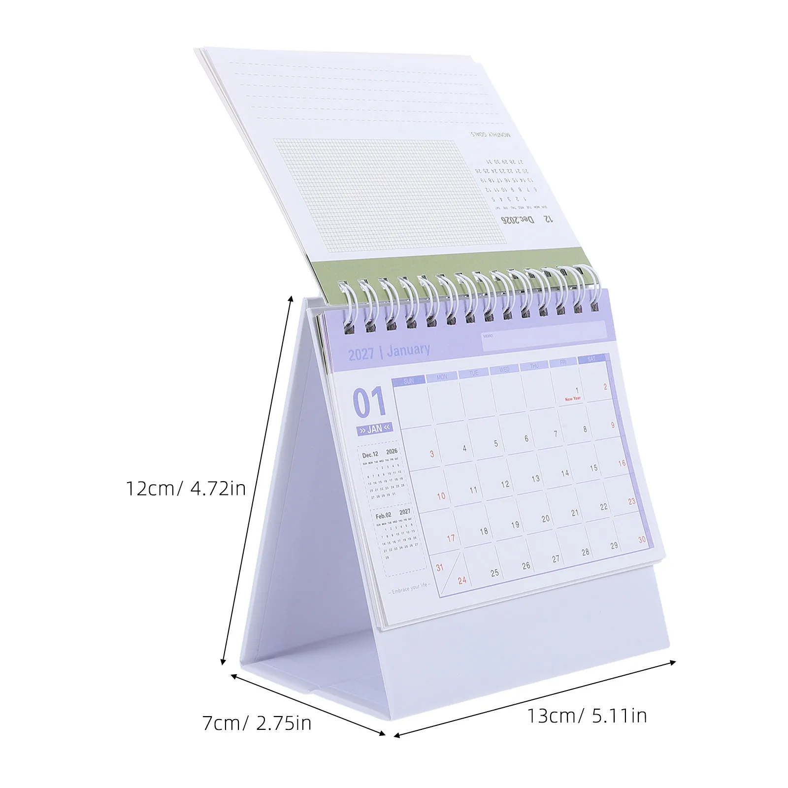 Mini Desk Calendar 2026-2027 Standing Flip Desktop Calendar Twin Wire Binding Daily Planner Home Office Gradient Green