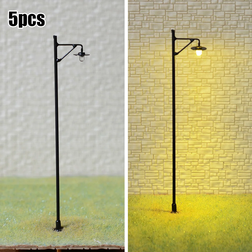 5Pcs OO / HO Scale LED Street Light Railroad Path Lamp Post Resistors Model Building Lamps Decoration Complete Painted Lights