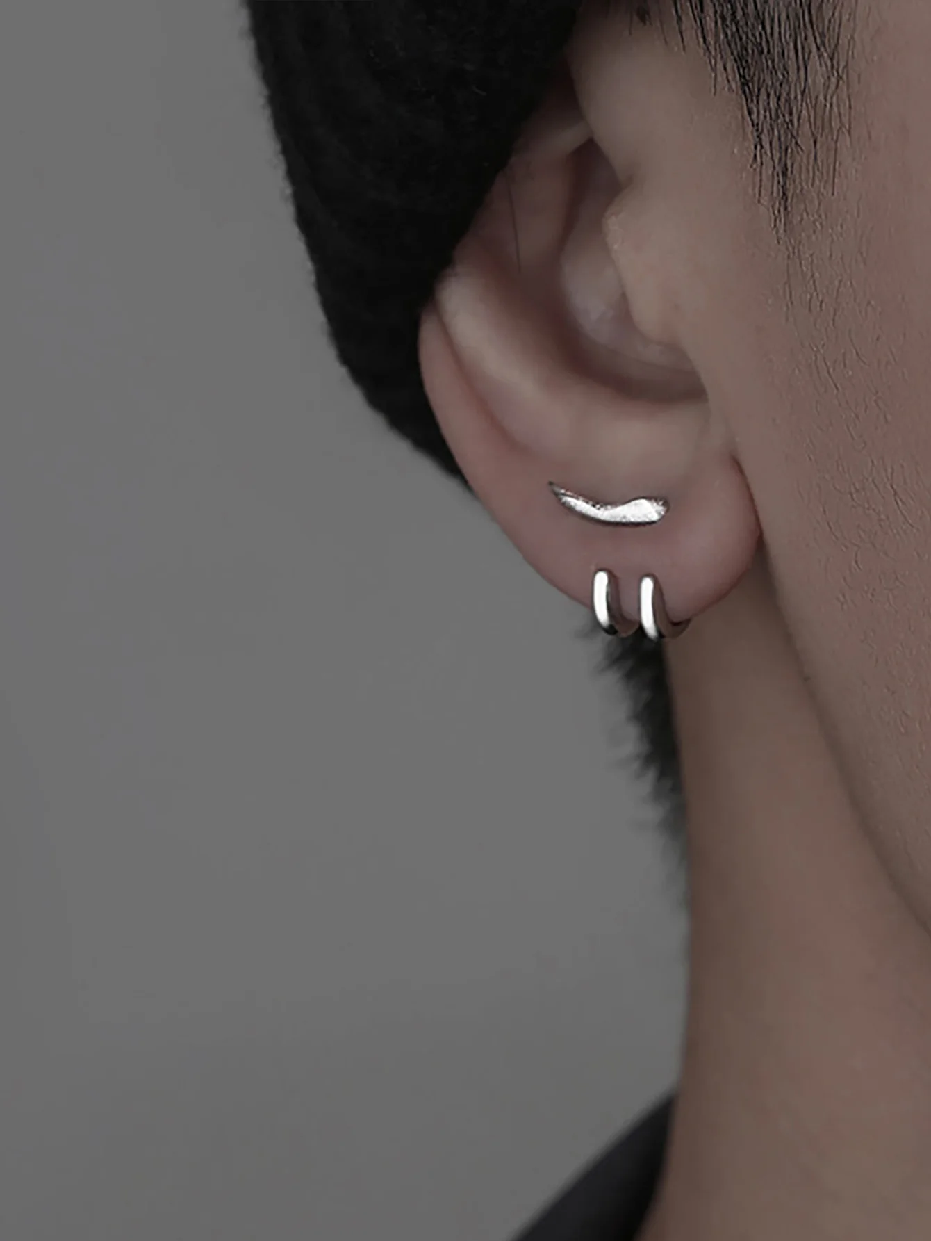 Silver Color Curved Hook Earrings for Women Men Punk Hip-hop Rock Simple Detachable Cool Chic Couple Fashion Jewelry Gifts image 2