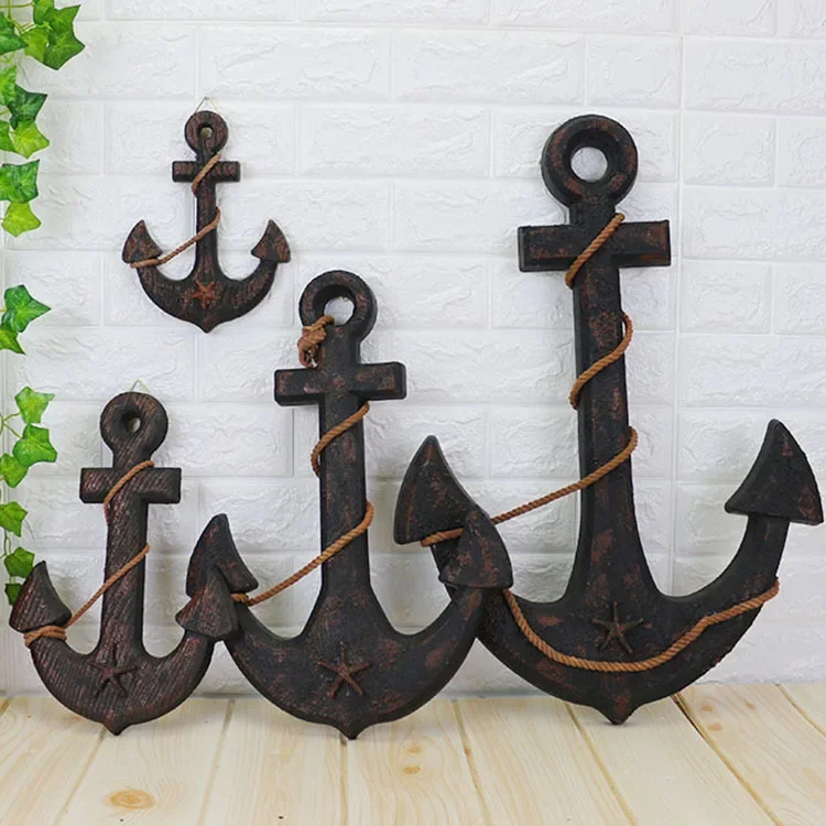 Creative Ship Anchor Mediterranean Style Decoration Wood Boat Ship Nautical Home Decor Anchor Bar wall Decoration  Garden fig.