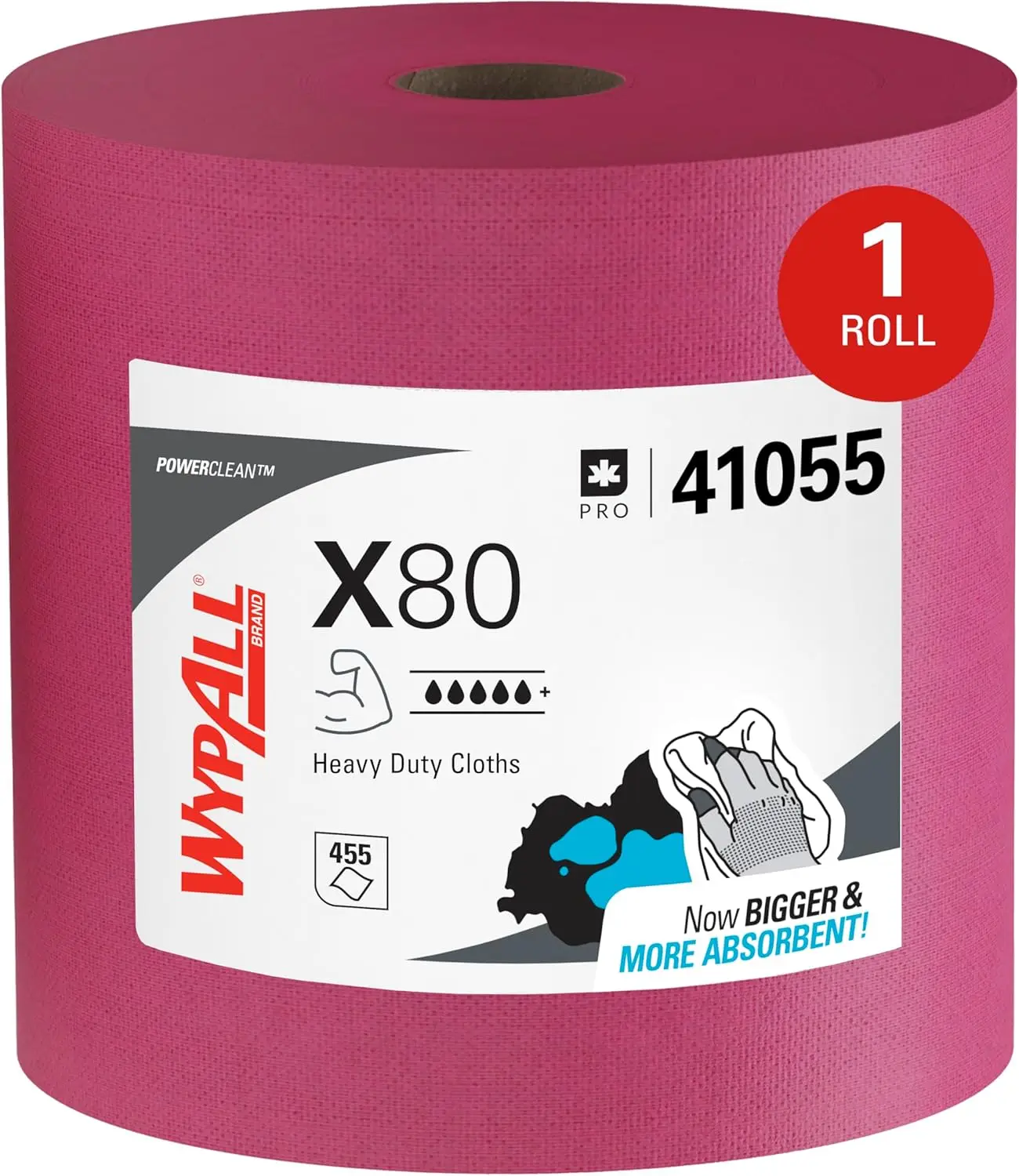 

Heavy Duty Wipes, Jumbo Roll of 455 Sheets for Extended Use, Red Towels - Durable Cleaning Cloths