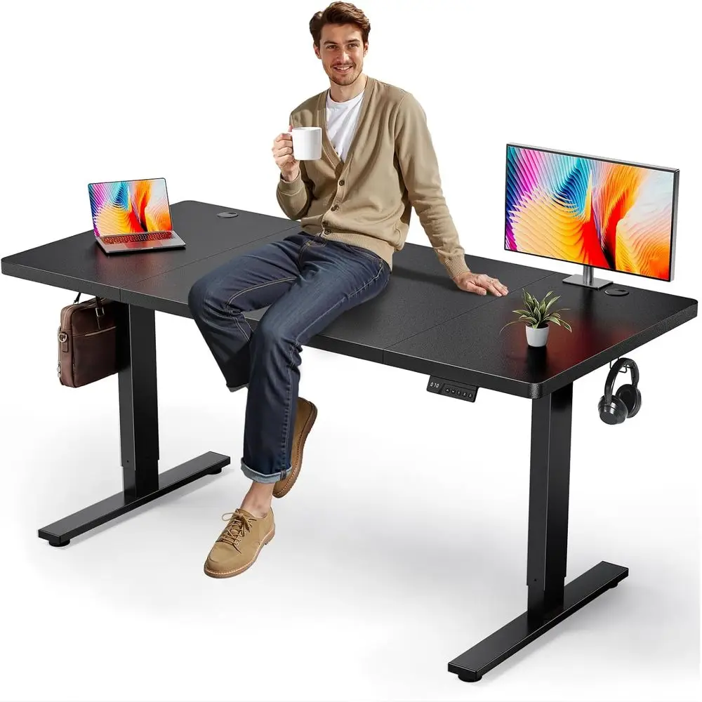

Electric Standing Desk Adjustable - 63x30 Inch Sit Stand Desk with 1 Inch Thick Tabletop, Double Beam e, 3 Memory Height Adjusen