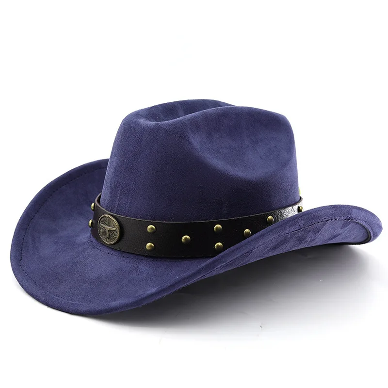 Classic Cow Head Belt Western Cowboy Woolen Jazz Top Men Women Ethnic Style Autumn And Winter Felt Big Eaves Hat