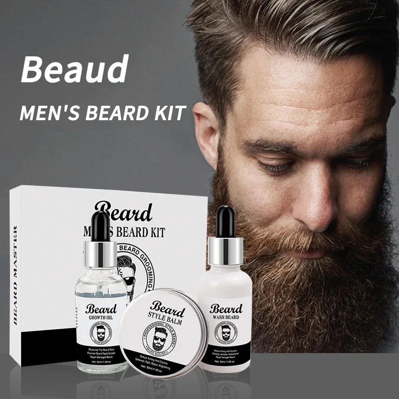 Men's Beard Care Kit 3-piece Set Beard Cream Oil  Washing Combination Set Beard Set Facial Care Sets