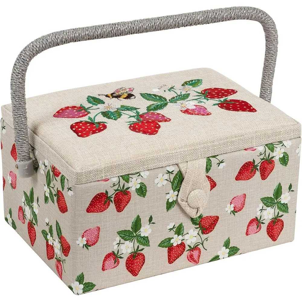 

Strawberry-Themed Medium Craft Storage Box with Pockets and Pin Cushion, 10x7.3x5.7 Inches