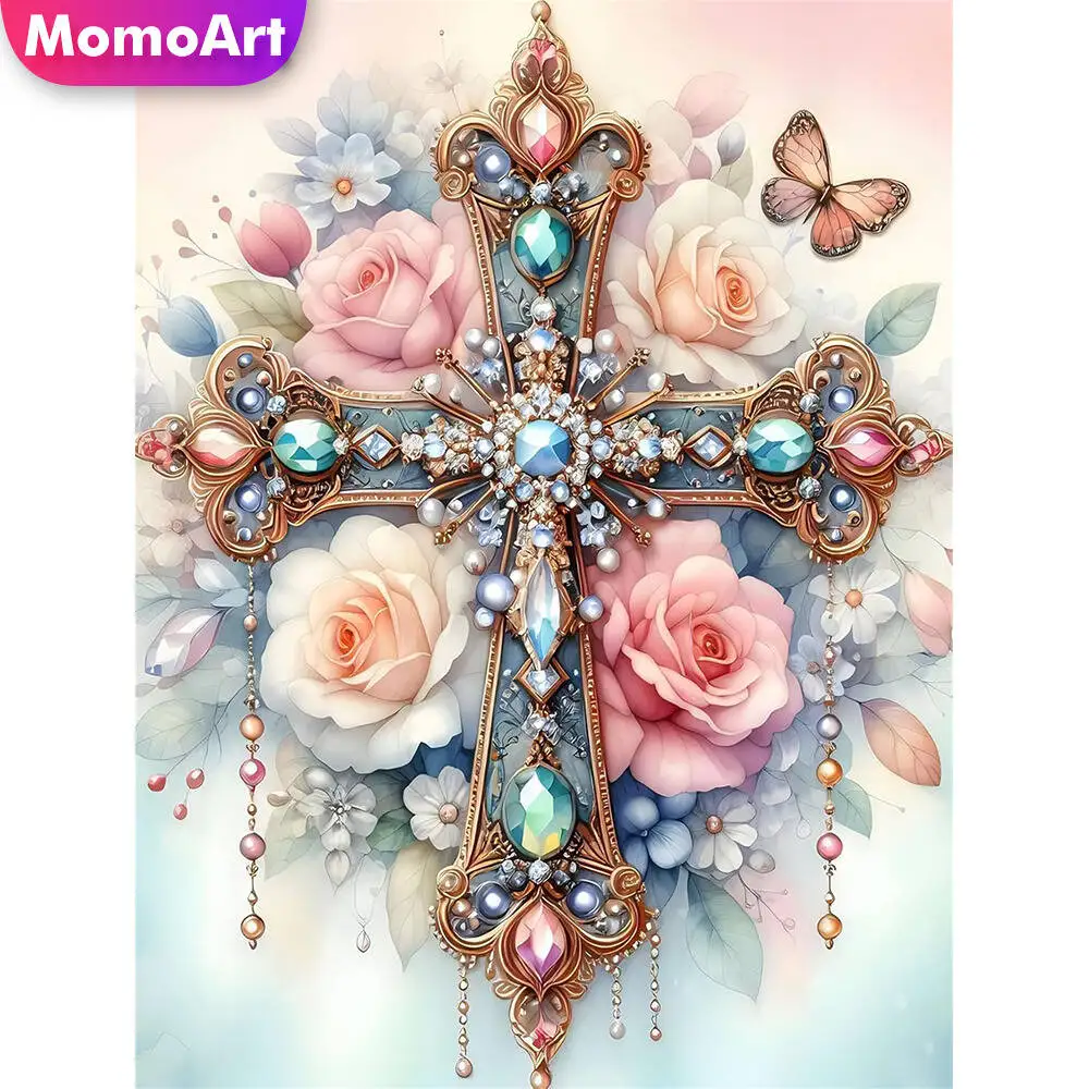 Momoart Diamond Painting Cross Landscape Acrylic Craft Supplies Diamond Mosaic Rose Flower DIY Full Square Round Unique Gift