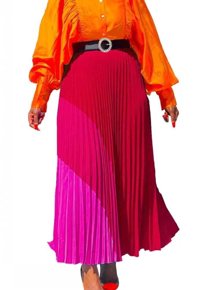 African Skirts For Women Bottoms Big Size Africa Clothing Autumn New Fashion Pleated Skirt High Waist A-line Skirt Streetwear