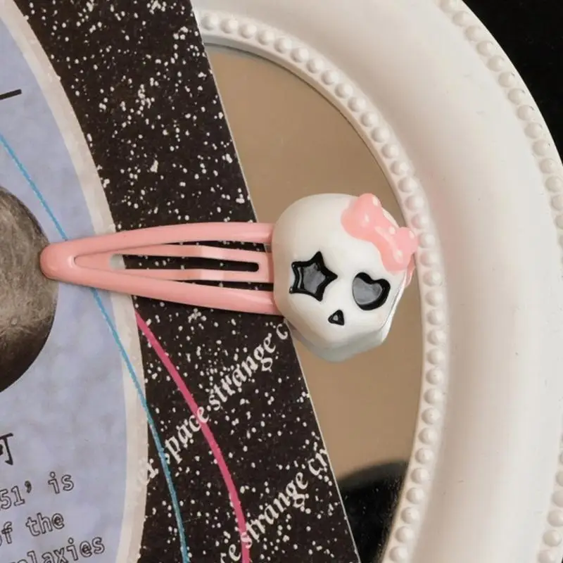 652F مشبك شعر جميل على شكل جمجمة كرتونية، دبوس شعر كريمي، مشبك شعر جانبي #5