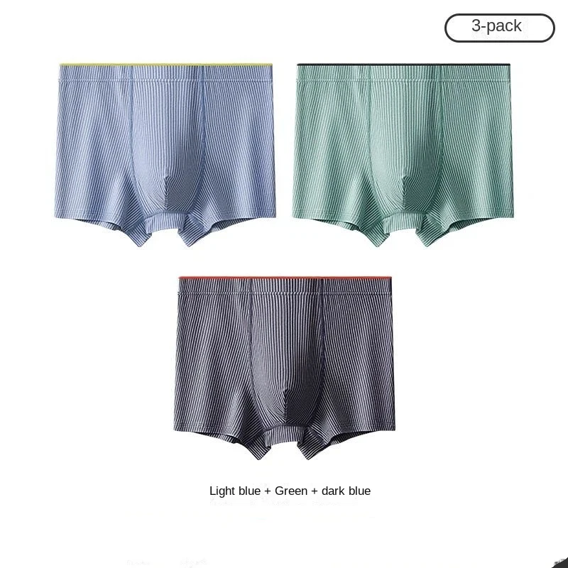 3PCS Large Size Fashion Underwear Men Stripes Boxer Shorts Men's Square Panties Cotton Underpants Man Boxer Boxers Male Panties