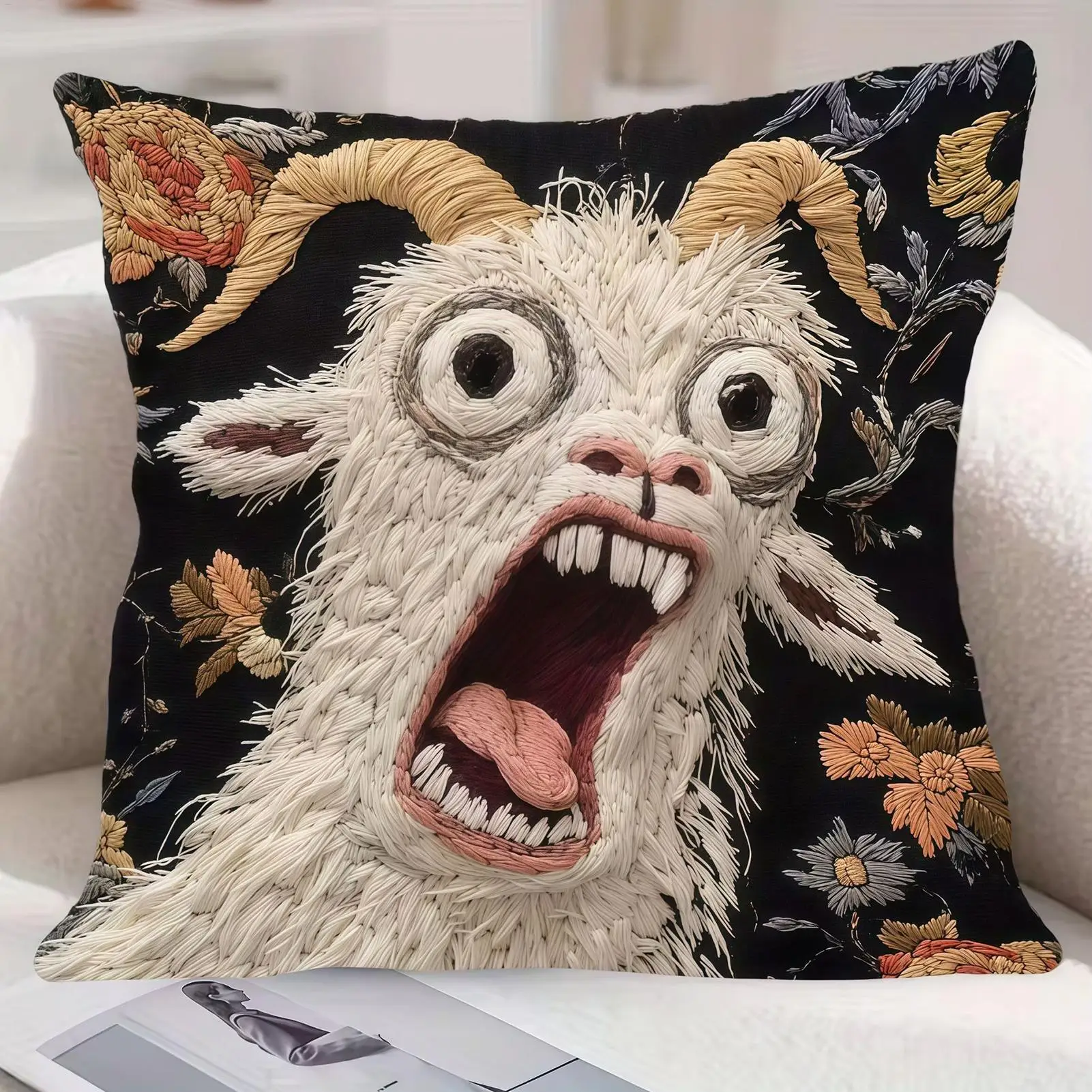 2D Screaming Goat Pillow Cover Soft Protector Decorative Throw Pillow Case 45x45cm Home Decor for Living Room Sofa Party Gift