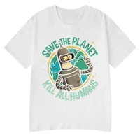Funny Save The Planet Kill All Humans Robot Graphic Print T Shirt Women Fashion Summer Short Sleeve T-shirt Clothing 3