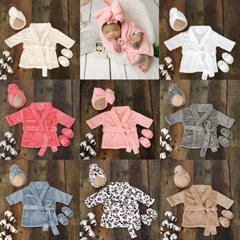 ❤️ Neugeborene Fotografie Kleidung Schal Bade mäntel Pantoffel 3 teile/satz Baby Foto Requisiten Zubehör schießen Kostüm Outfits Fotografia