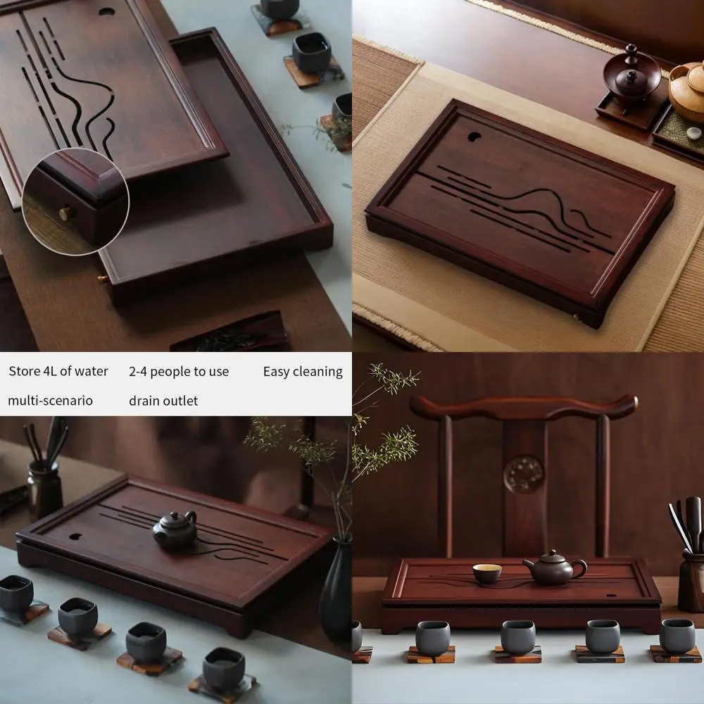 

Винтажный бамбуковый поднос для чая, 19,5x13,3x2,55 дюйма, набор для чаепития Кунг-фу с отсеком для хранения, большой бамбуковый столик для холодного чая