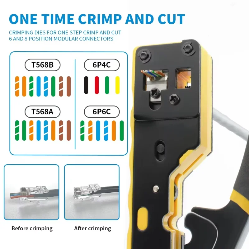 RJ45 Crimp Tool Pass Through Ethernet Crimping Tool for Cat6 Cat5 Cat5e RJ45 Connectors with Replacement Blade