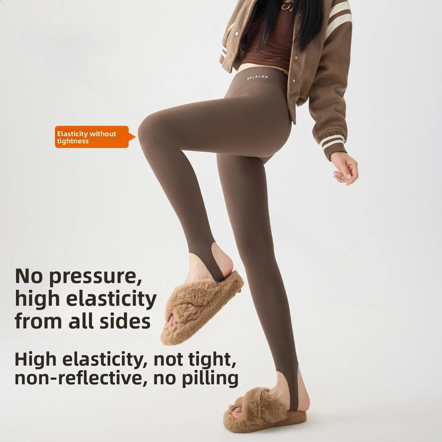 Calças femininas de cintura alta com forro de fce Thi Yoga com pés quentes de inverno com controle de barriga para aumentar a traço elástico Boting Trou...