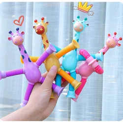 4 Pcs Telescopic Suction Cup Giraffe Toy with Lights Children Suction Cup Toys Pop Tubes Stress Relief for Boys Girls Kids Gifts