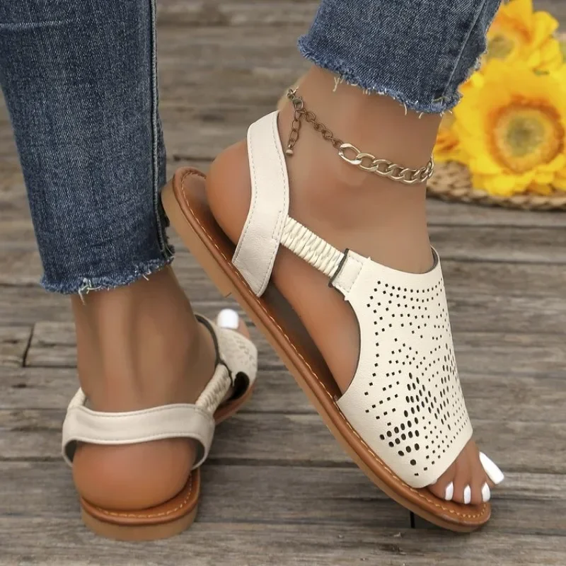 Sandalias de fondo plano para Mujer, Zapatos de punta abierta, Sexy, moda, playa, Verano