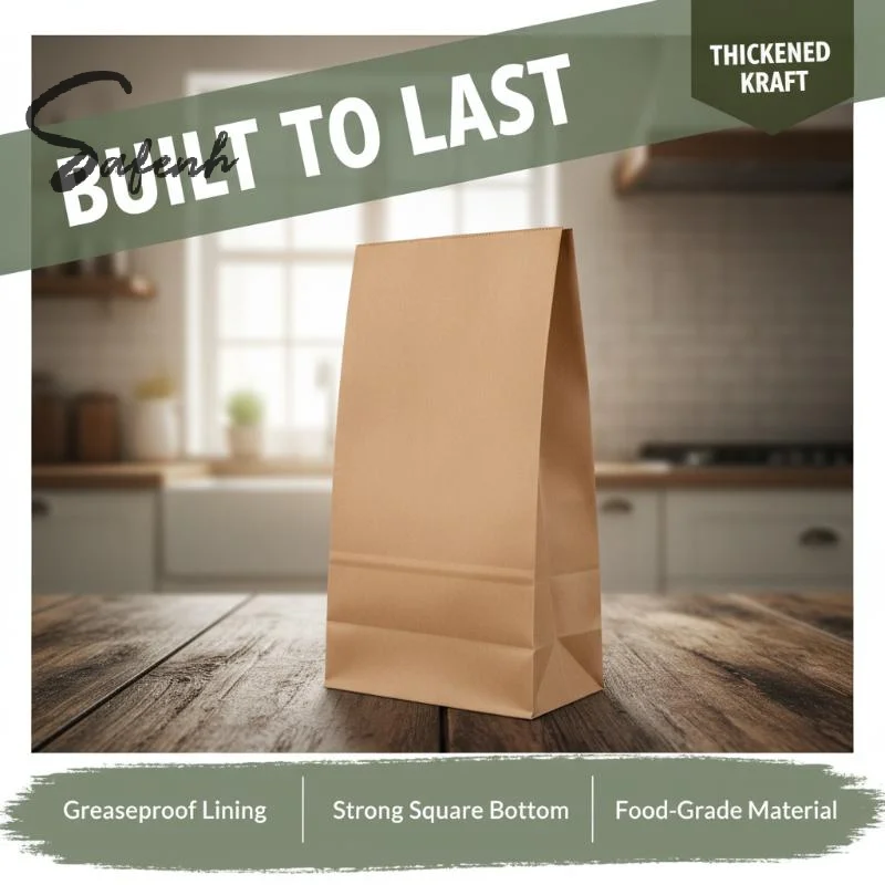 10 PCS Kraft Paper Bags With Sturdy Square Bottom Multiple Sizes For Grocery Shopping Takeout Food Retail Packaging Use