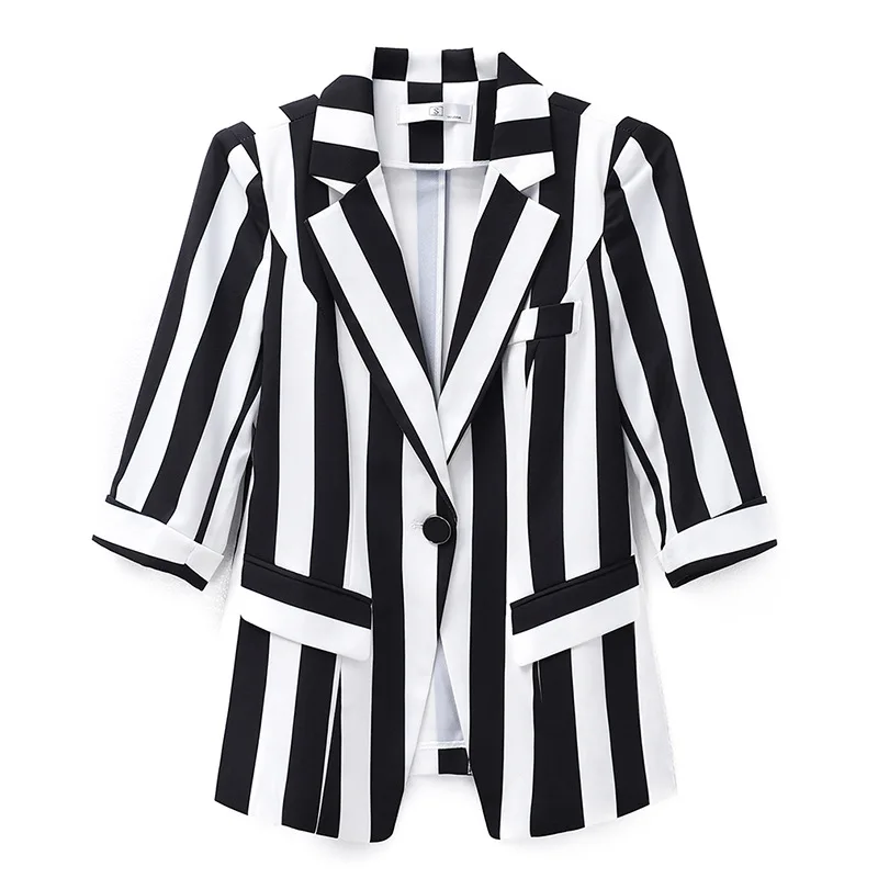 Blazer noir et blanc imbibé pour femme, veste rayée décontractée, manteau de tempérament pour femme, mode printemps automne, nouveau, 2024