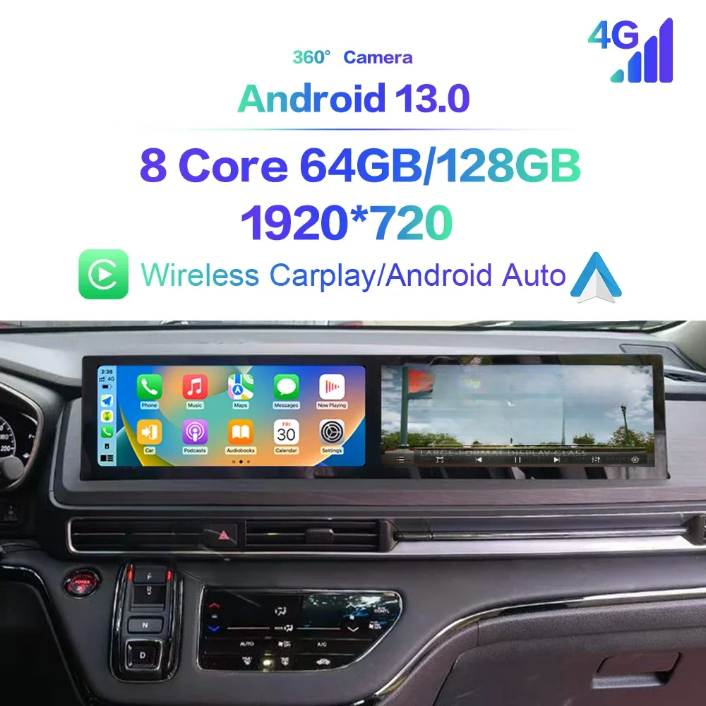 Dual Screen Android 13 For Honda Odyssey 2022 2023 2024 Car Radio Multimedia Player Carplay GPS Co-pilot Entertainment Head Unit