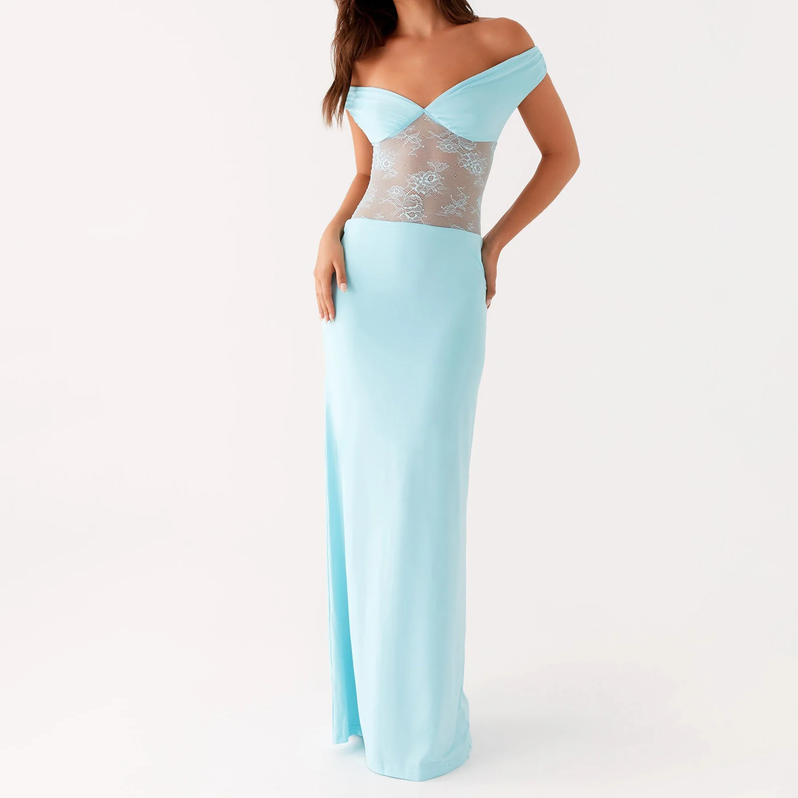 Robe longue en dentelle pour femmes, qualité supérieure, Patchwork, épaules dénudées, mode fête d'été, moulante, 2025