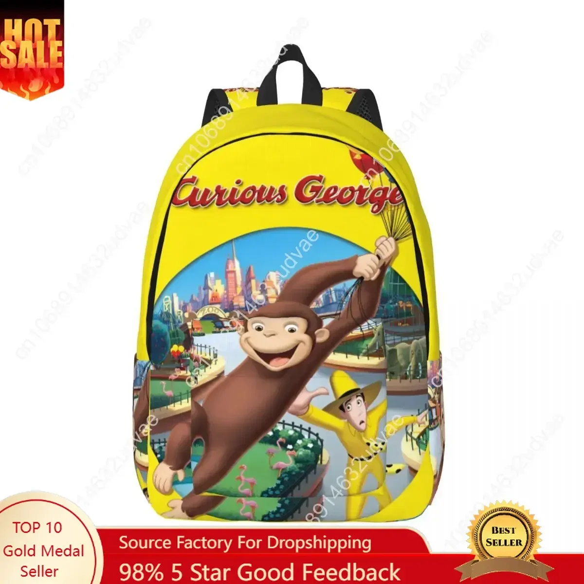 Curious George Monkey Cartoon Backpack for Men Women Cool Student Work Daypack TV Series Laptop Computer Canvas Bags with Pocket