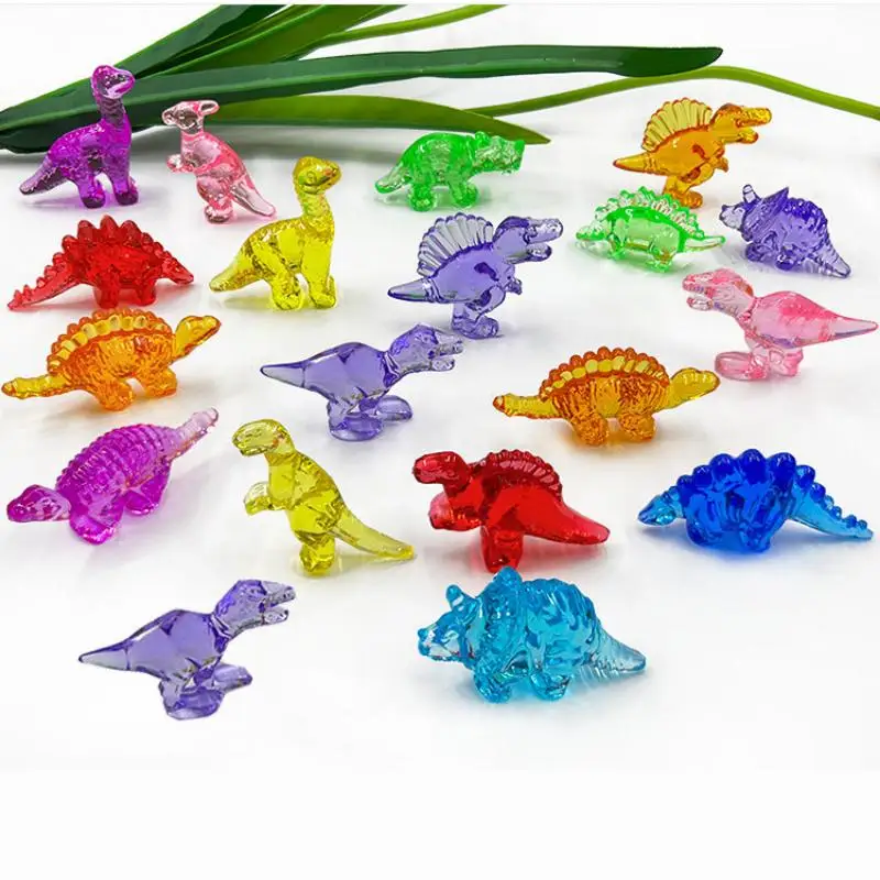 Juguete de dinosaurios acrílicos de 12 piezas para niños, juguetes de gemas acrílicas DIY, juguetes de decoración de animales coloridos para fiestas, manualidades de dinosaurios