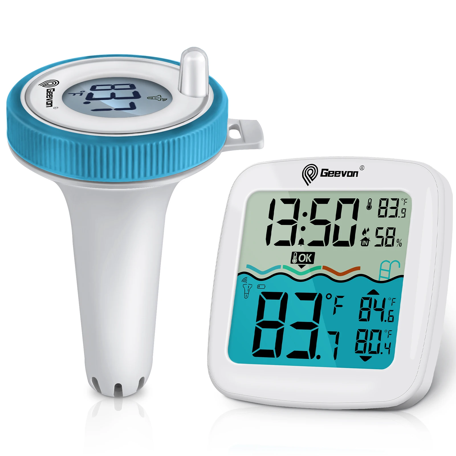 Geevon-termômetro Piscina Flutuante sem Fio Leitura Fácil Digital Temperatura Interior Monitor de Umidade