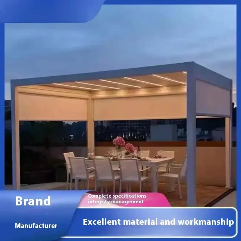 Wind Resistant Retractable Electric Patio Cover Sunshade Electric Outdoor Garden Canopy Arches Rainproof Gazebo Electric Intelli