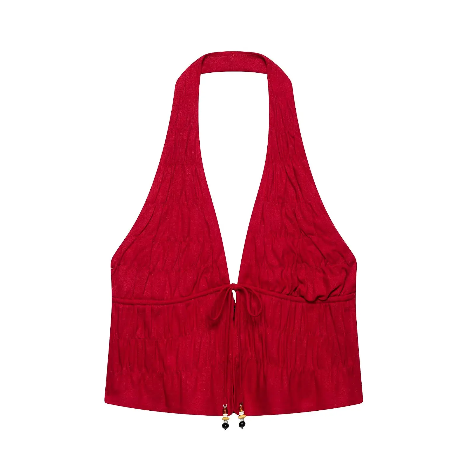HH Elegantes Damen-Set in Rot, 2-teilig, mit Neckholder-Crop-Top und Stufenrock, Sommer-Outfit für Hochzeitsgäste und Urlaub – Detail 4