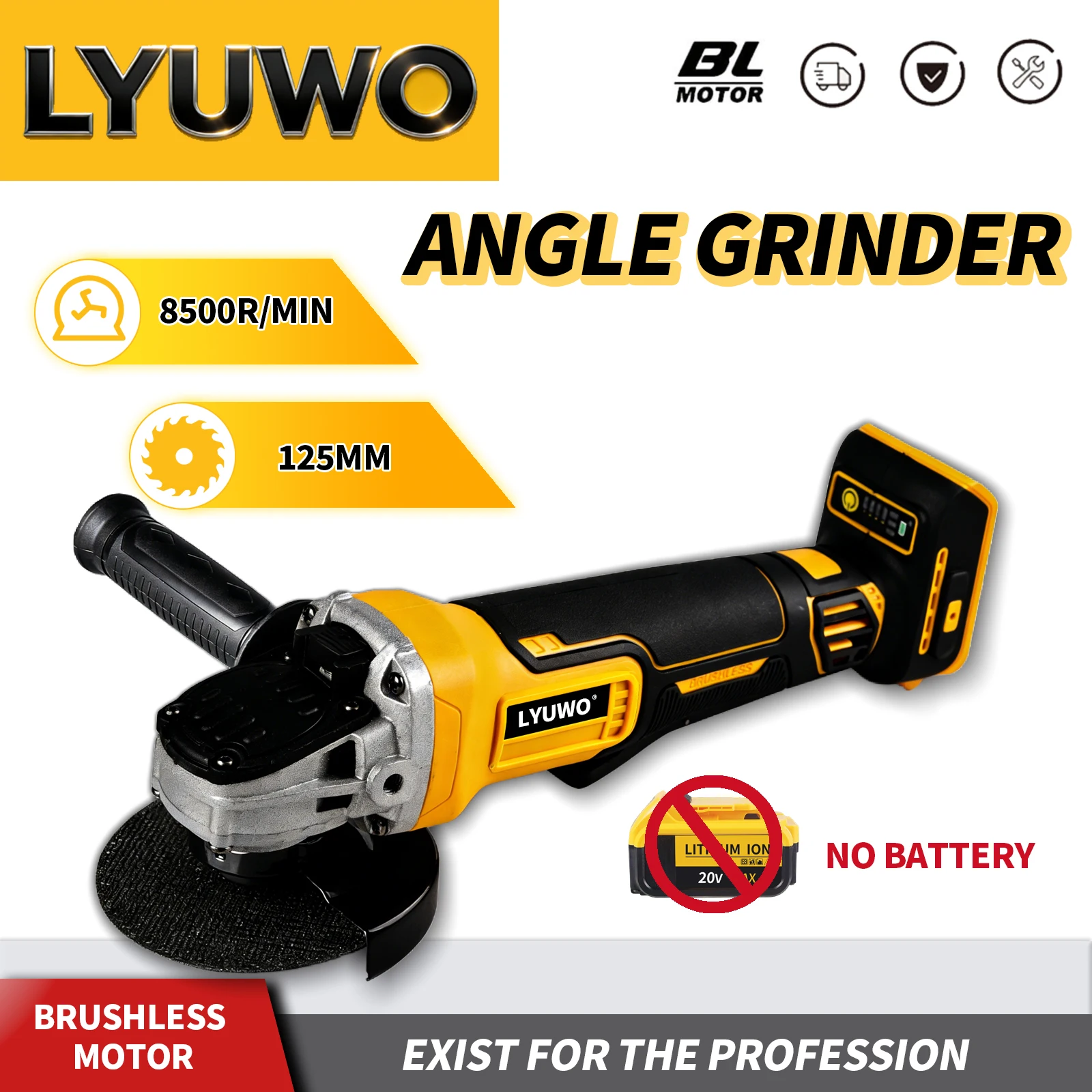 LYUWO Brushless Angle Grinder 125mm Heavy-Duty Metal Polishing