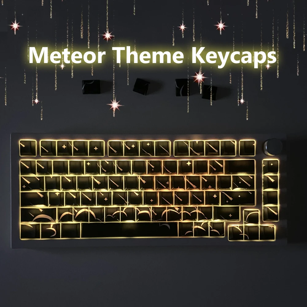 

Black White Shine Through Keycaps Meteor Theme Side Print Cherry Profile 130 Keys Set for 61/75/87/104 MX Mechanical Keyboard