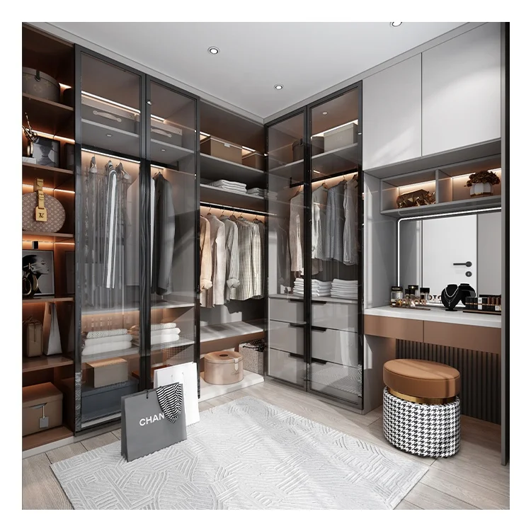 Wooden design modern bedroom walk in closet wardrobe warehouse furniture