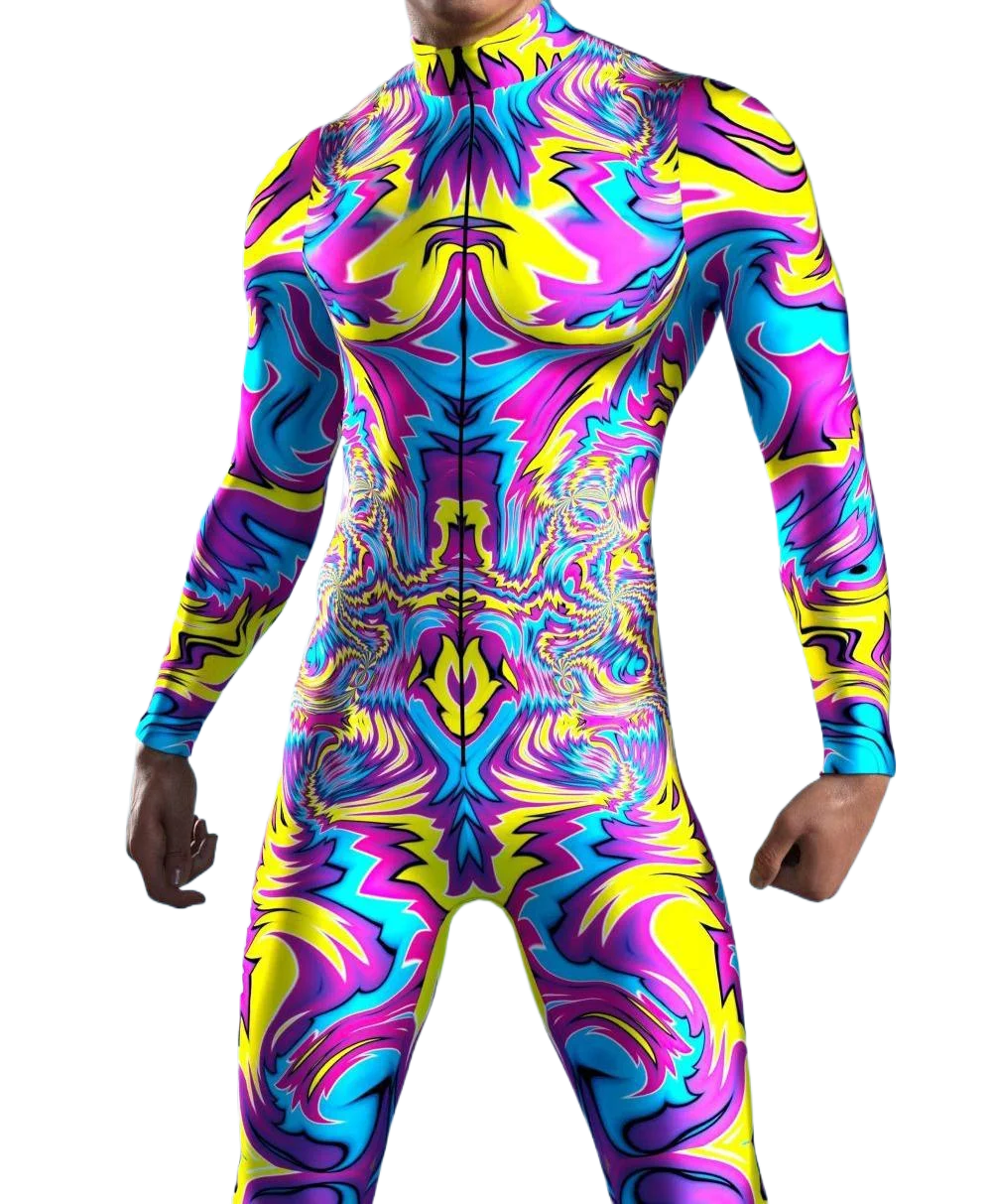 

Men's Leopard Snake Skin Fish Scale Colorful Role Play Costume Carnival Punk Steampunk Halloween Bodysuit Performance Tights