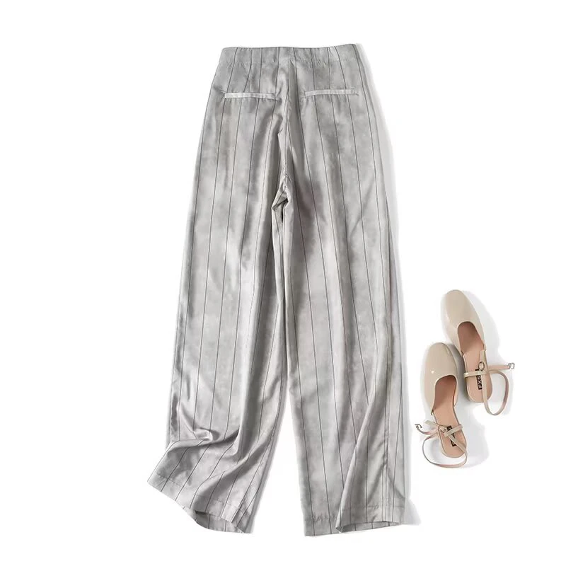 YENKYE Women Commuter Style Striped Leg Wide Pants Vintage High Waist Office Casual Trousers Spring Summer 2025 pantalones