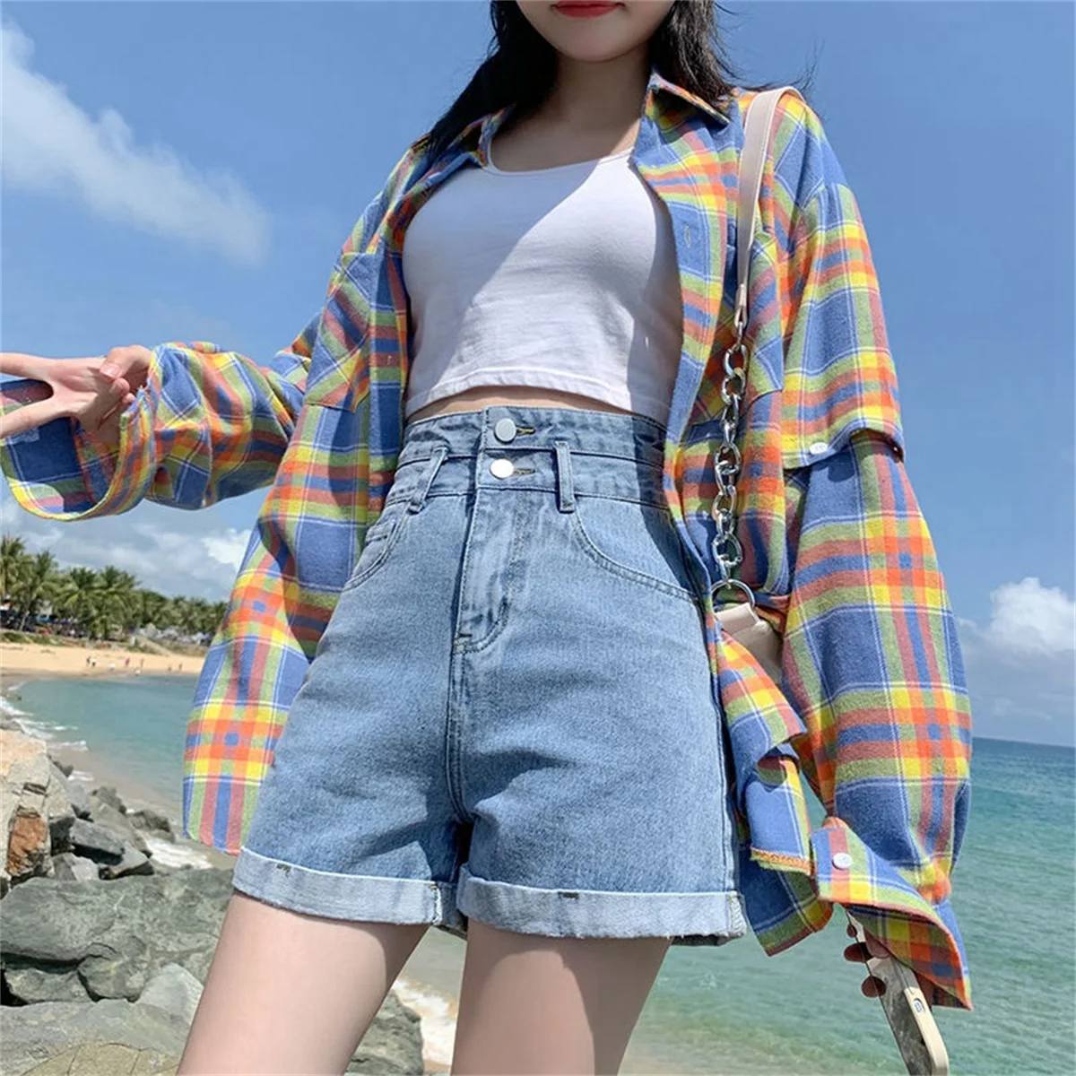 

High Waist Fashion Denim Shorts Women 2025 Summer New Y2K Korean Retro Hot Pants A Line Wide Leg Short Jeans Lady Casual Street