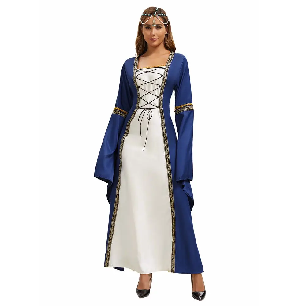 Gothic Halloween Long Dr mit ausgestellten Sves Damen Plus Size Mittelalterliche Hofrobe Kostüm Chinesische Produktion Winter 2025