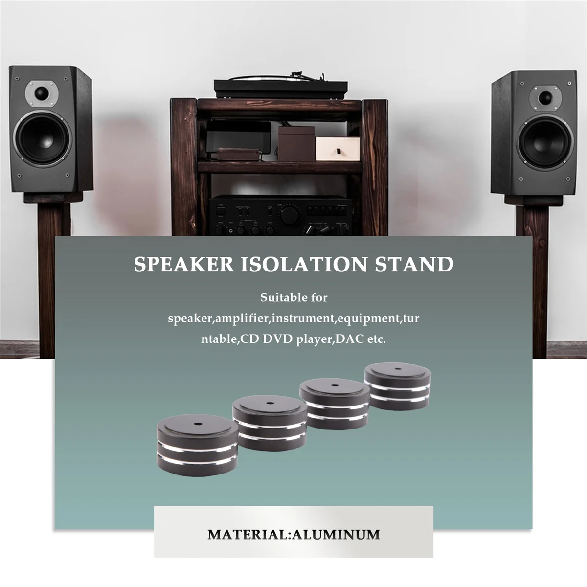 

B49C4Pcs 40X20mm Aluminum HIFI AMP Speaker Isolation Stand Turntable DAC Feet Pad (Black)