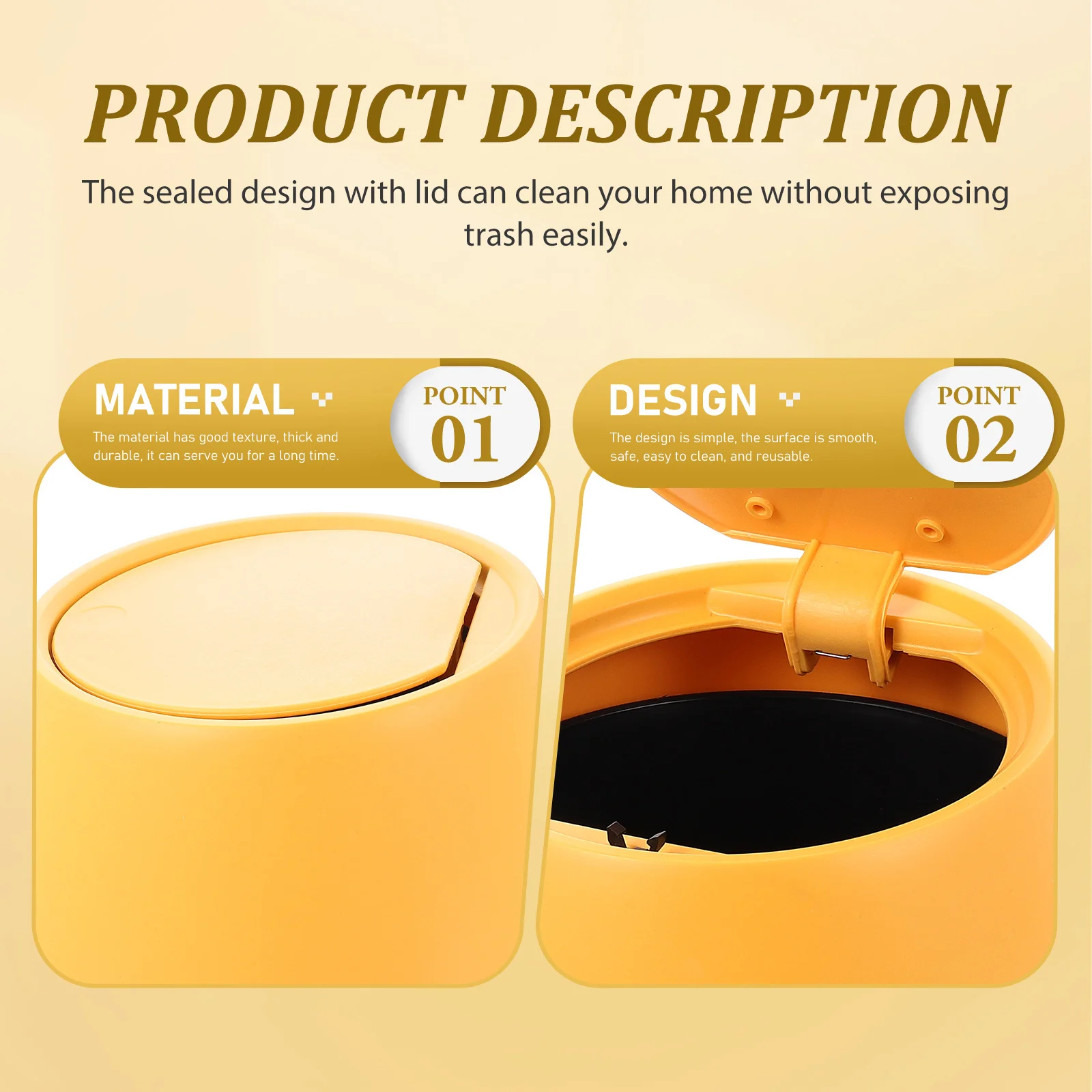 

Trash Can Smooth Sealed Design Household Garbage Bin For Kitchen Bathroom Bedroom Office Desktop Multi-Function