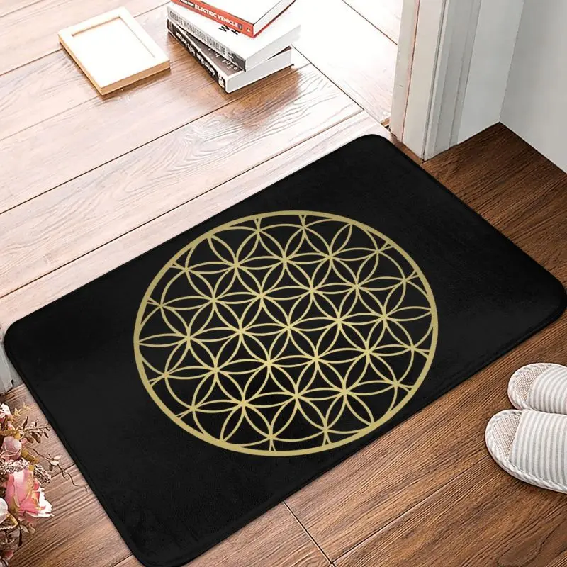 Personalized Flower Of Life Mandala Gold Doormat Mat Geometric Yoga Meditation Bathroom Kitchen Garden Rug Carpet 40*60cm