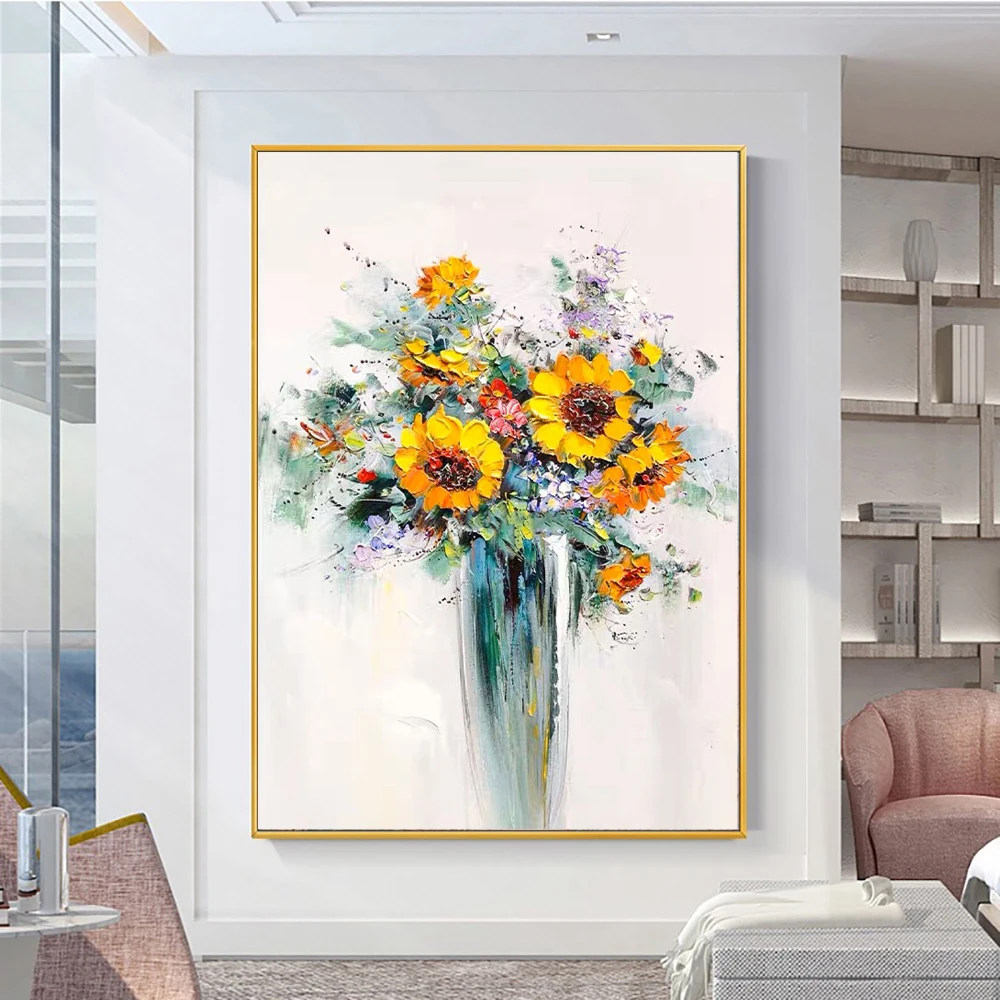 

Hand Painted Sunflower Painting Wall Art Thick Texture Oil Painting Handmade Abstract Flower Artwork Picture For Home Decoration