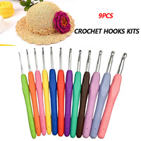9Pcs Crochet Hooks Kits Hand Knitted Crochet  Colorful Rubber Handle Knitting Ergonomics Handle DIY Crochet Kits VIE LENTE