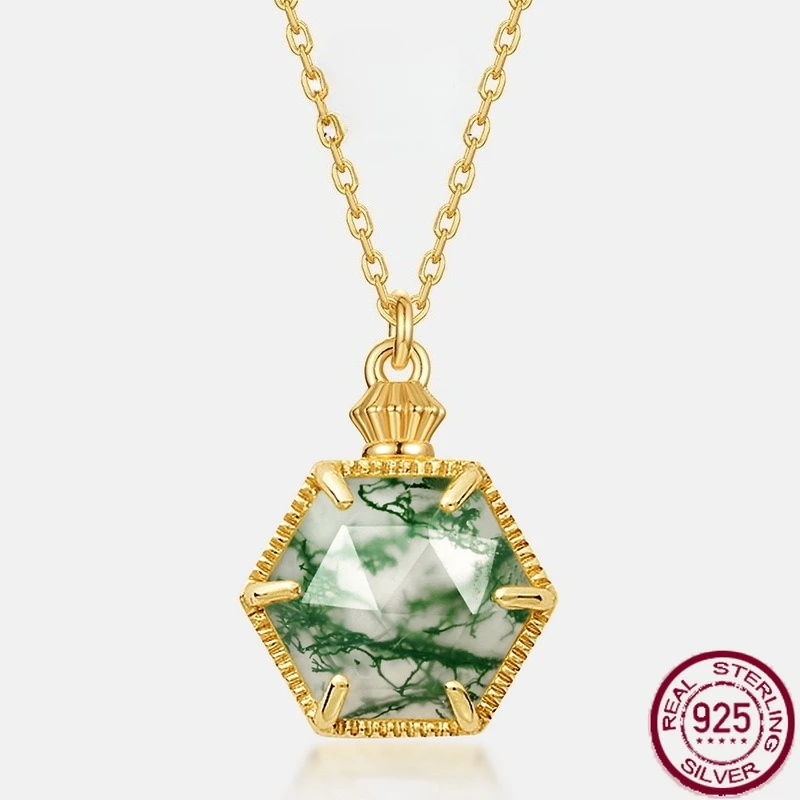 

New S925 Sterling Silver Personalized perfume Bottle with Natural Aquatic Agate Collar Chain Women's Wedding Jewelry