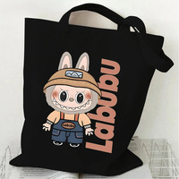 Women's Cute Canvas Tote Bag Reusable Cotton Bag for Lunch Shopping and Beach,  Cartoon Pattern Shoulder Bag