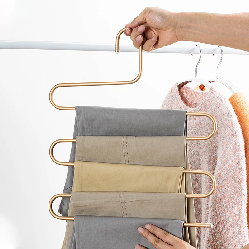 

5pcs aluminum alloy Multi-Layer Pants Hanger Metal Space Saving Closet Organizer Rack for bedroom Trousers Scarf Clothes drying
