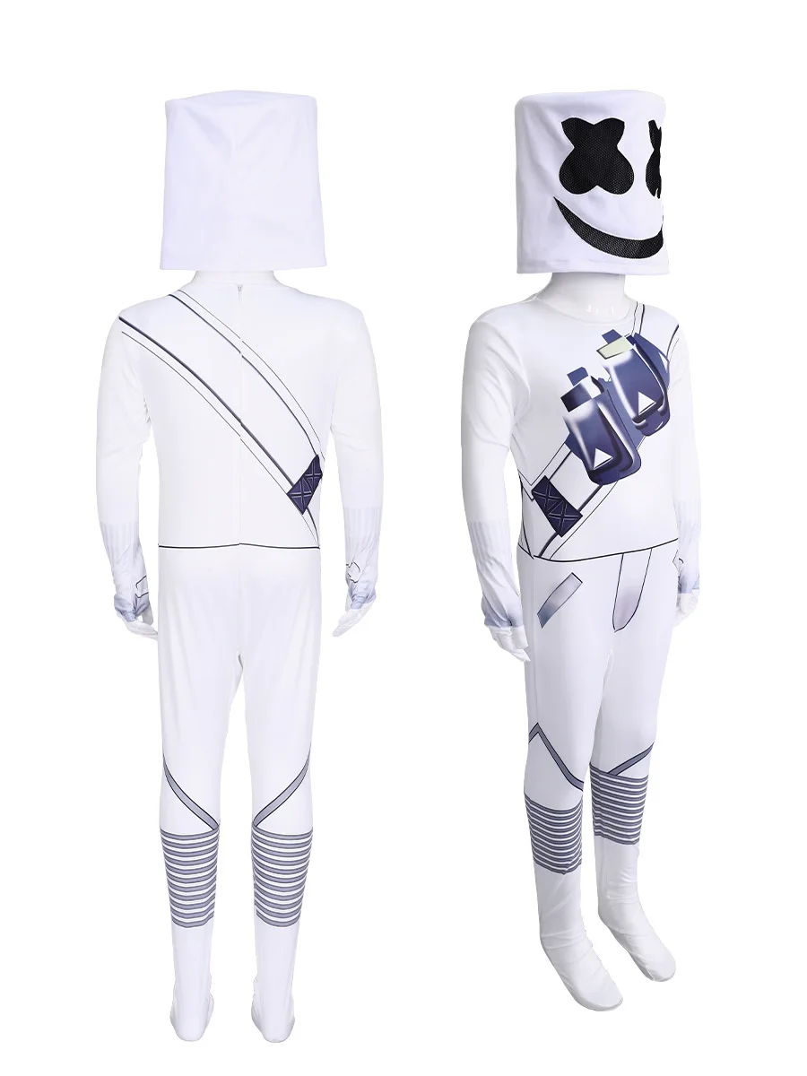 Halloween DJ Marshmallow Marshmello Conjunto de moletom com capuz Cosplay EDM Personagem Roleplay Performance de palco